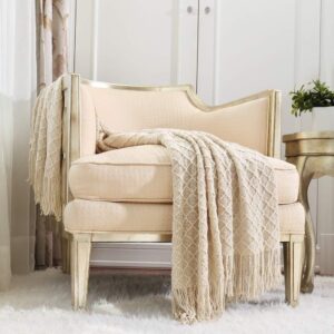 CREVENT Home Decor Rustic Throw for Couch Sofa Chair Bed Soft Warm Cozy Lightweight for Spring Summer Travel (50 x 60 inch, Beige/Ivory)
