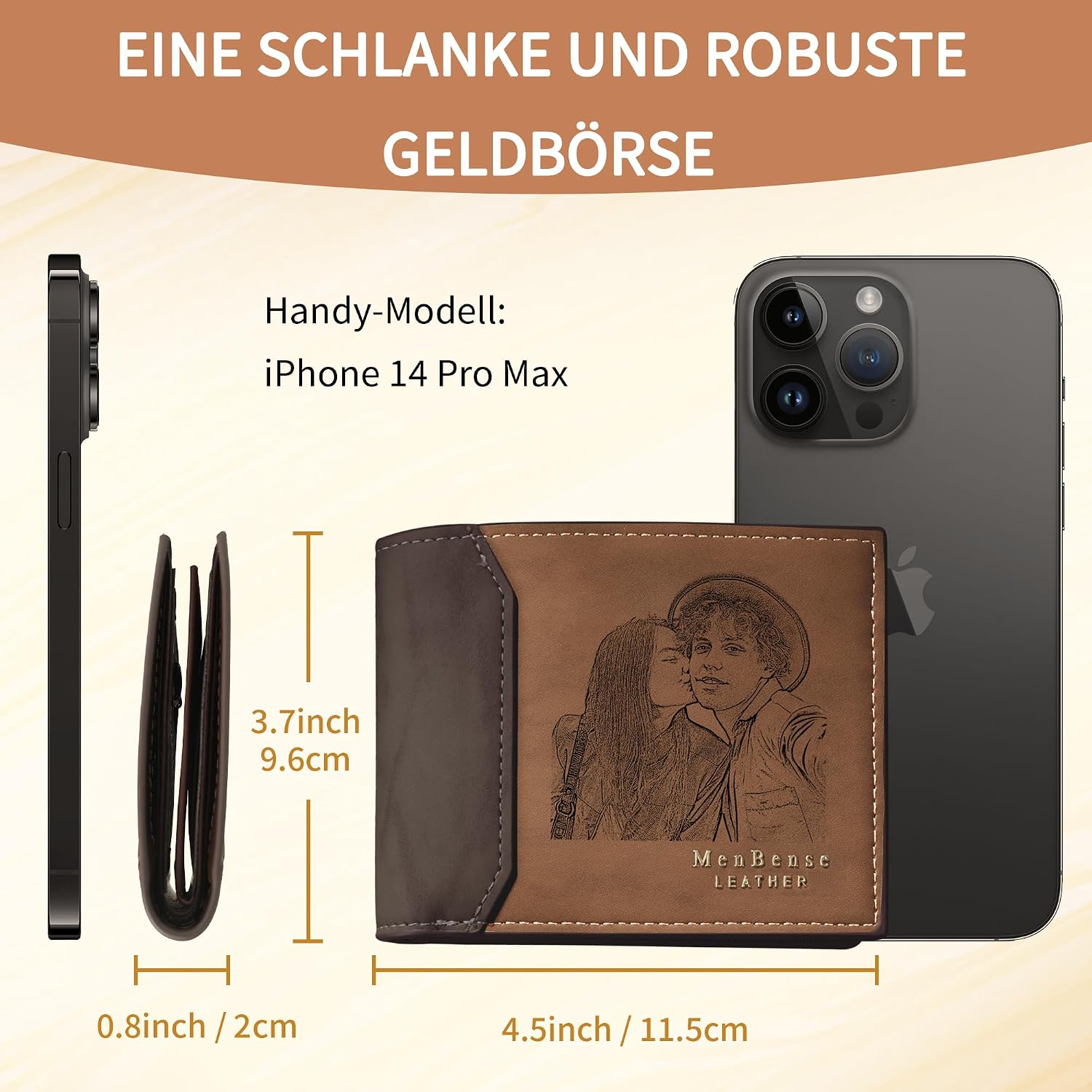 Easycosy Men's Dad, Personalised Wallet with Photo and Name - Leather Wallet with Engraving Capital Letter - Gifts for Men Dad Grandpa for Valentine's Day – Bild 3