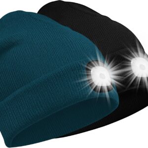 SPGOOD LED Beanie Illuminated Hat with Light, Rechargeable USB Winter Warm LED Hat with Light, Lamp Running Hat for Fishing, Joggers, Camping, Running