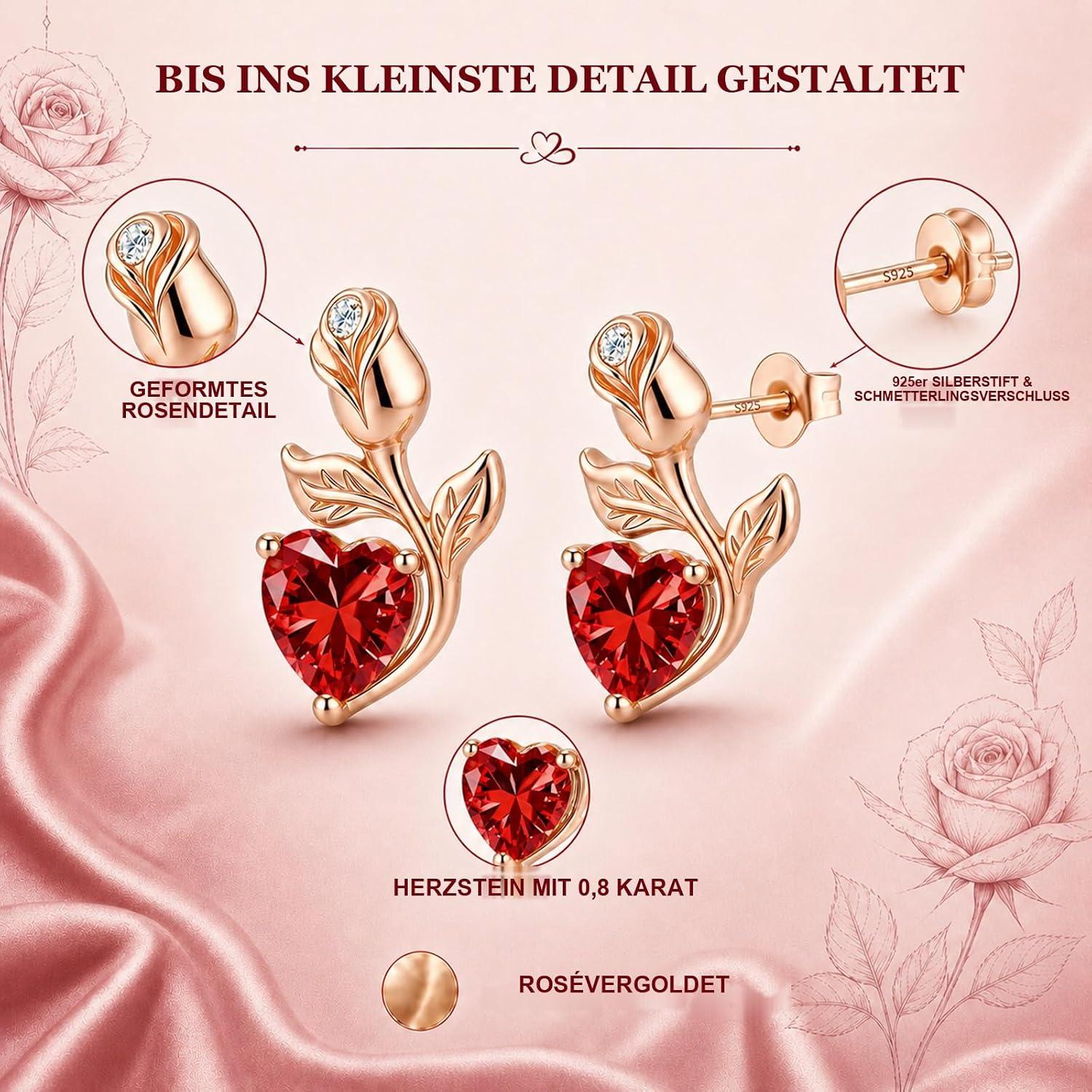 0.8CT Rose Heart Stud Earrings Birthstone S925 Gifts for Women – Bild 5