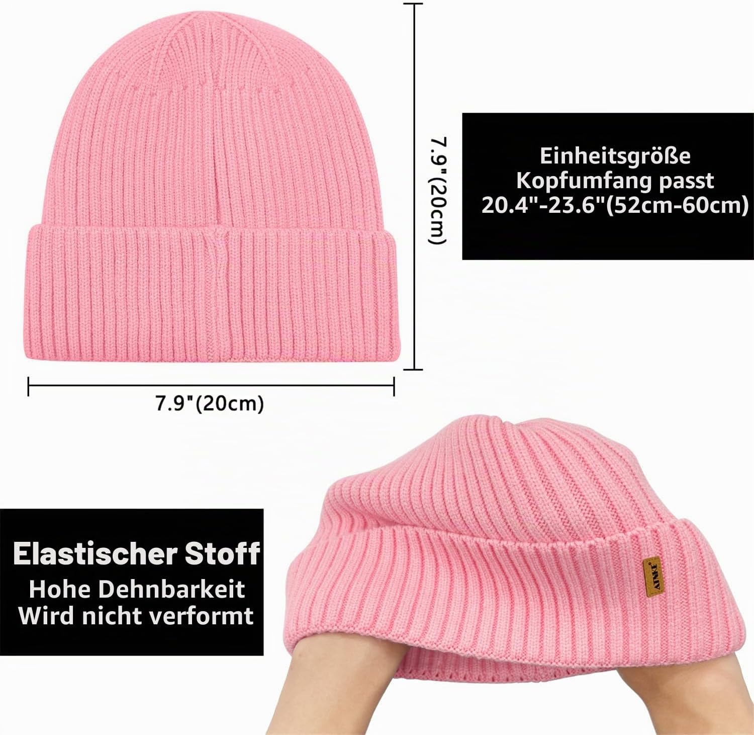 ATNKE Knitted Beanie Hat for Men and Women, Winter Soft Cuffs, Wooly, Stretchy, Thick, Warm, Fleece, Lined, Skull Hat, Everyday Gifts – Bild 4