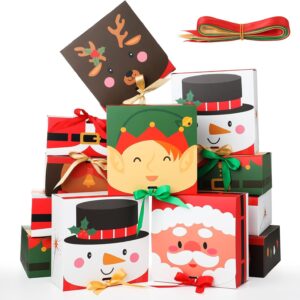 Pack of 12 Christmas Cupcake Boxes 17.5 x 17.5 x 8 cm Christmas Gift Box with Ribbon Cupcake Box Container Cake Muffin Transport Box Pastry Boxes Paper Boxes Bakery Boxes for Cakes Doughnut Pastries