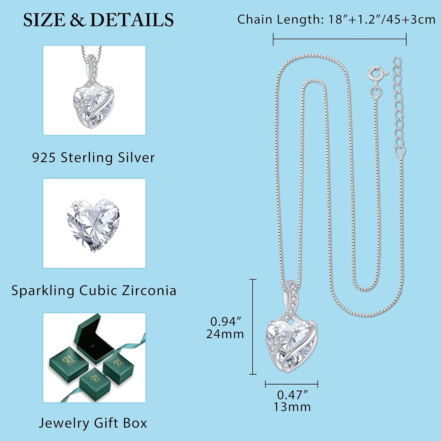 FJ Heart Birthstone Necklace Women's 925 Sterling Silver Infinity Necklace Jewellery Gifts for Women Mother Girlfriend Mum – Bild 6