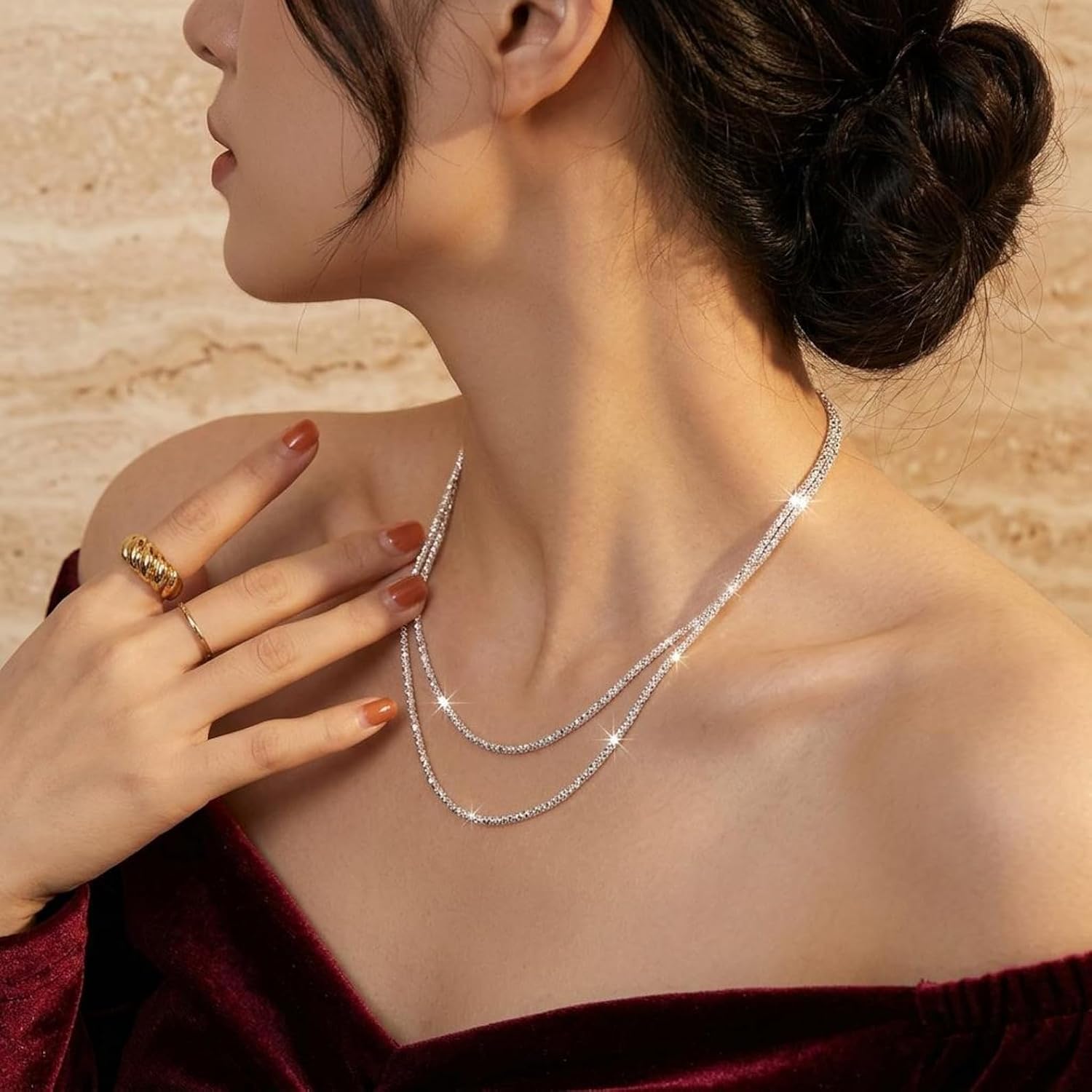 Avotto Silver Chain Necklace Women's 2 mm Chain Silver Diamond Shiny Necklace Silver Chains for Women 14 16 18 20 22 24 26 28 Inches – Bild 6