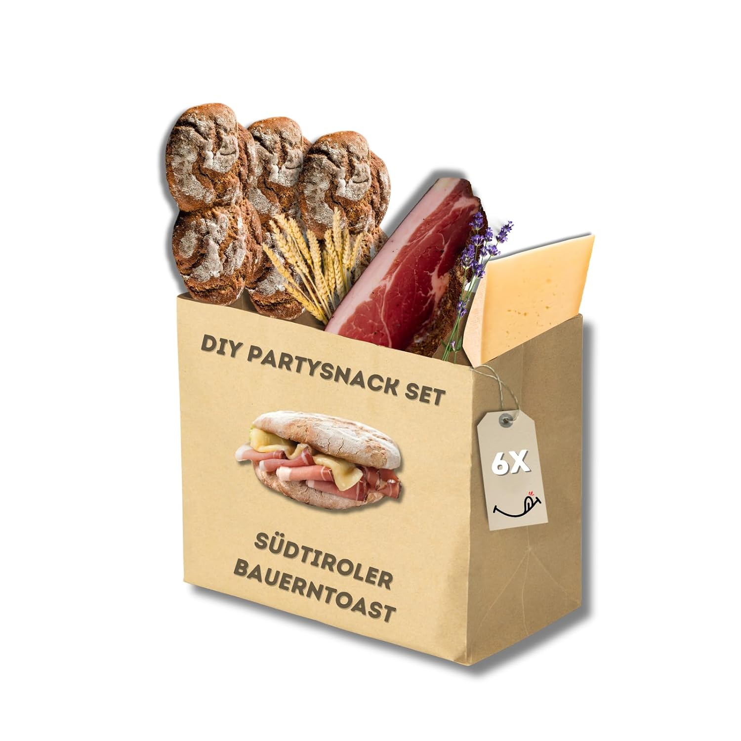 BAVAREGOLA South Tyrolean Farmer's Toast - Party Snack Set with 6 Vinschgau Breads, 200 g South Tyrolean Bacon PGI & 250 g Farmer's Cheese - Original South Tyrolean Specialities for Connoisseurs
