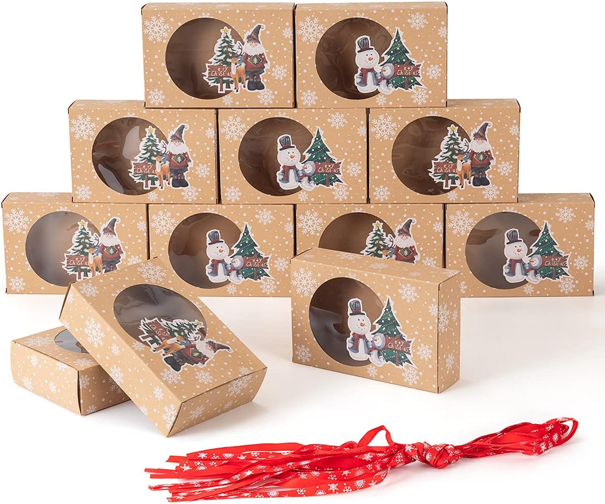 Pack of 12 Christmas Biscuit Boxes, Biscuit Packaging, Christmas Box, Biscuit Box, Cake Boxes with Viewing Window for Bakery, Chocolate, Chocolate Box Packaging