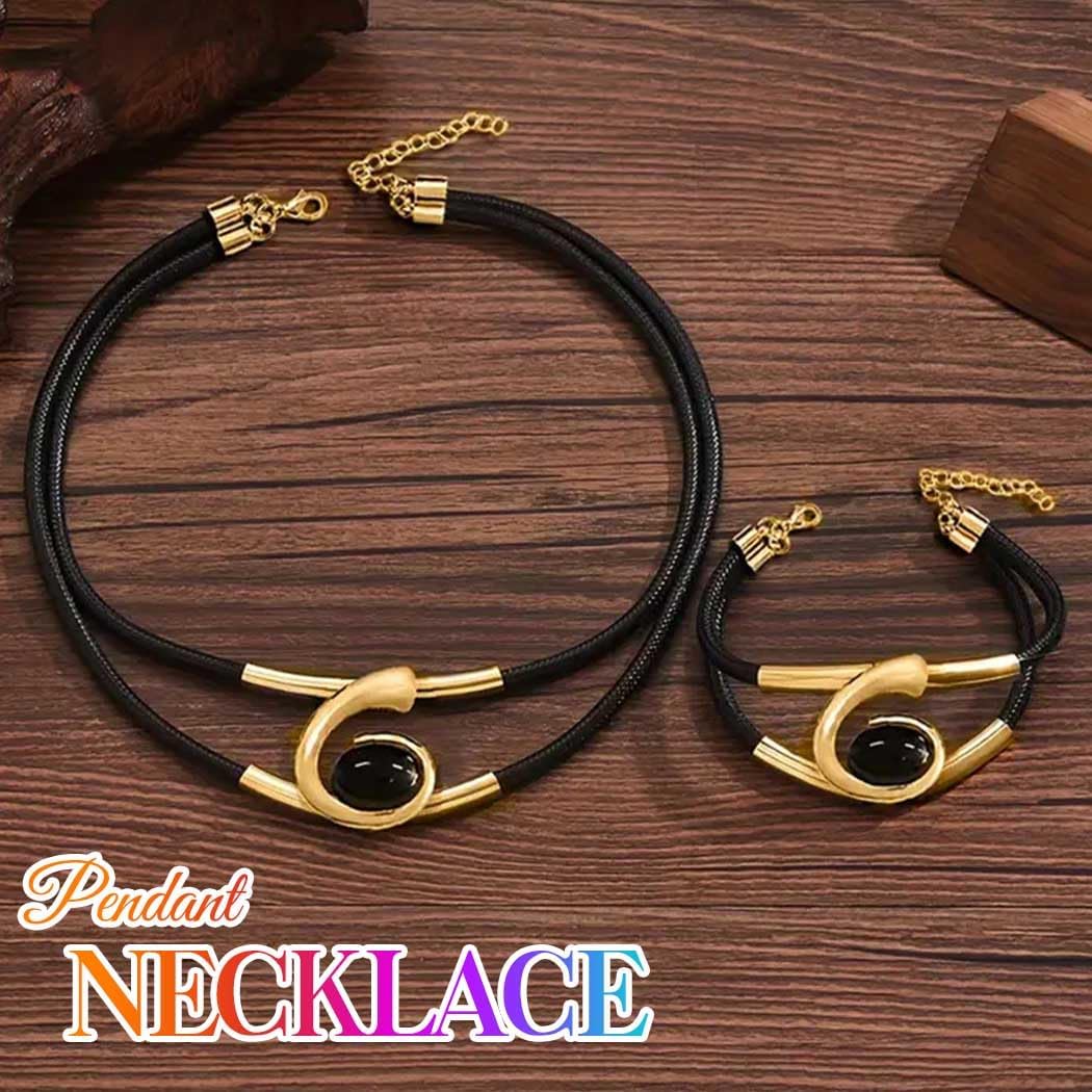 Gold Tone Boho Double Layer Pendant Necklace Bracelet Vintage Fashion Jewelry for Women – Bild 2