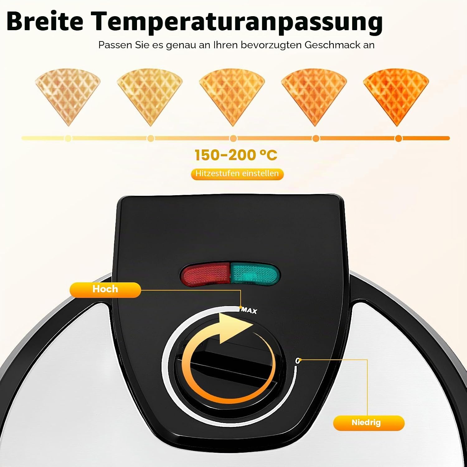 Electric Waffle Cone Maker, 1200 W 220-240 V Waffle Iron, Round Ice Cone Maker, Ice Cake Iron, Commercial Waffle Bag Machine for Ice Cream Cones, Egg Bags, Waffle Bags – Bild 7