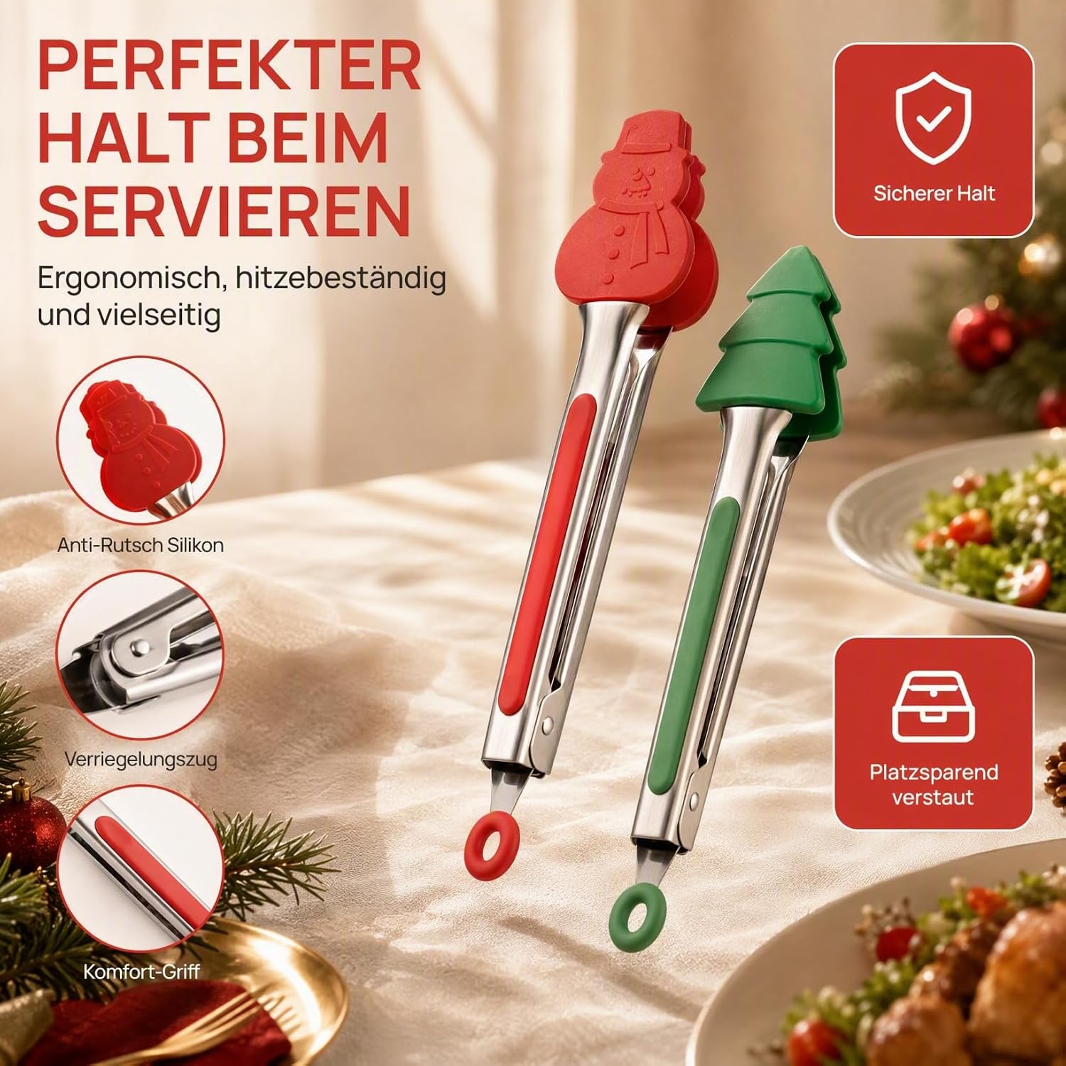 Cabilock Pack of 2 Christmas Tree Food Clip Christmas Barbecue Tongs Christmas Food Tongs Turner Trays Kitchen Tongs Tongs for Cooking Cooking Clips Made of Stainless Steel – Bild 5
