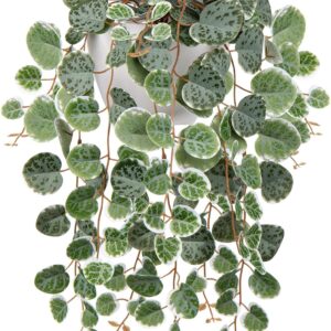 Artificial Plants Hanging 44 cm, Decorative Plants Artificial Plants in Plastic Pot, Artificial Plants Like Real, Green Artificial Plant Hanging Eucalyptus, Plastic Plants of Heart Leaf for Living Room Office Decoration