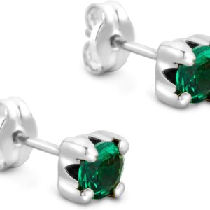 Orovi 9ct Yellow Gold or White Gold Ruby Sapphire Emerald Cubic Zirconia Round Claw Set Stud Earrings