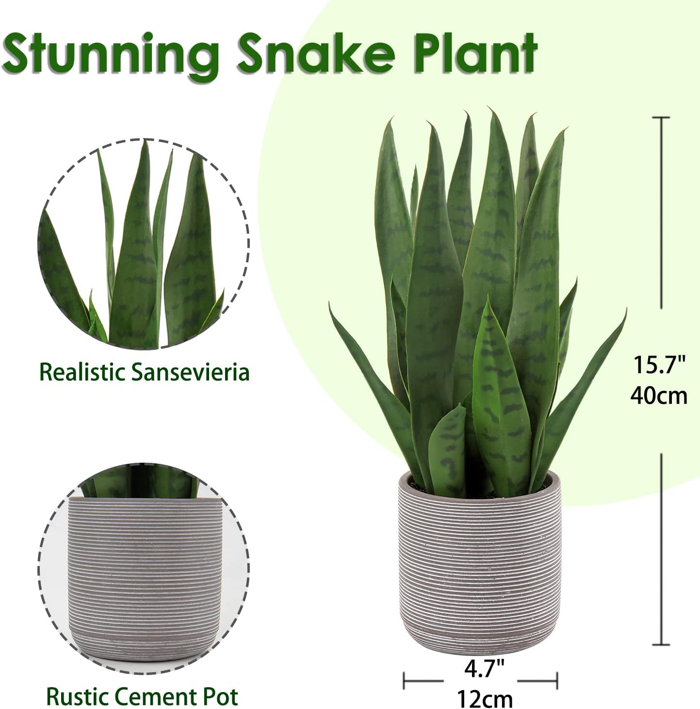 Briful Sanseveria Artificial Indoor Plant Decorative Plant Height 40 cm in Cement Pot – Bild 2