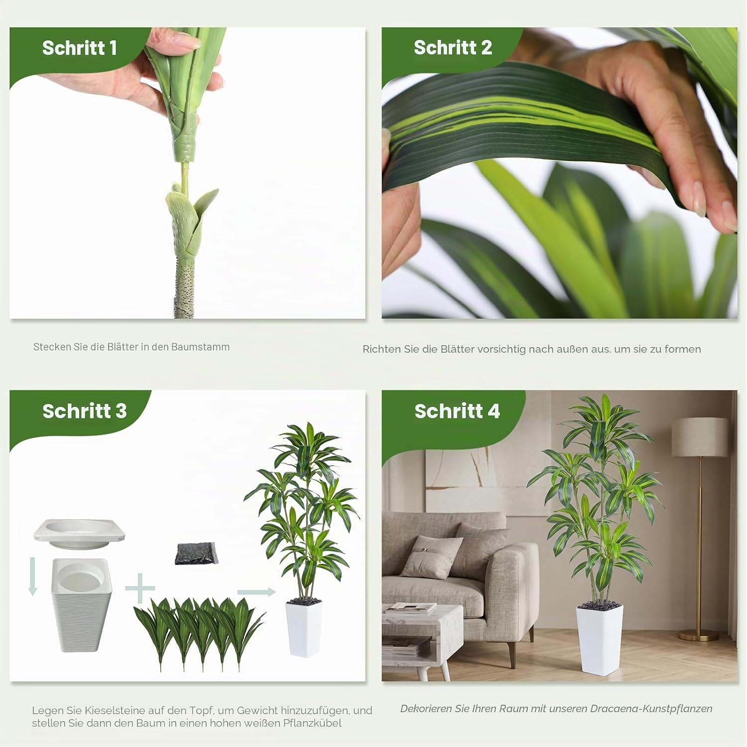 Artificial Dragon Tree Plants 180 cm Artificial Plants Large White Pot – Bild 8