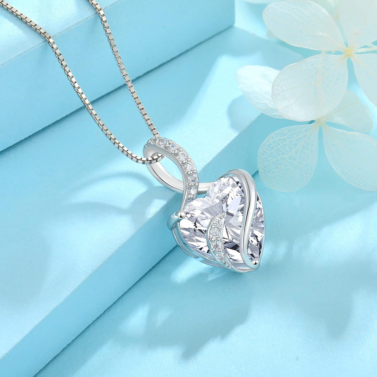 FJ Heart Birthstone Necklace Women's 925 Sterling Silver Infinity Necklace Jewellery Gifts for Women Mother Girlfriend Mum – Bild 5