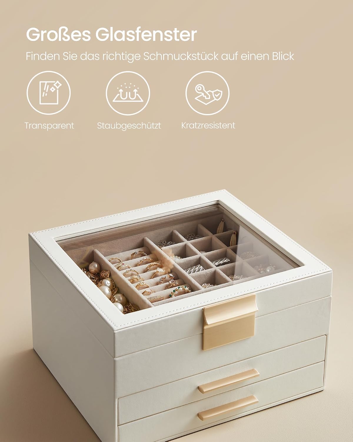 Songmics Jewellery Box with Glass Lid, 3 Levels, 2 Drawers – Bild 3