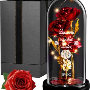Maverton Red Eternal Rose with LED Lighting in Glass with Engraving