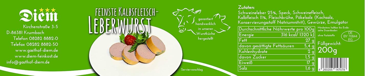 2 x Preserved 200 g Diem Veal Liver Sausage, Liver Sausage, Bread Sausage, Long Lasting – Bild 3