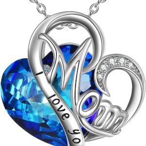 AOBOCO Gift for Mum 925 Sterling Silver Heart Pendant Necklace Mother Jewellery for Women