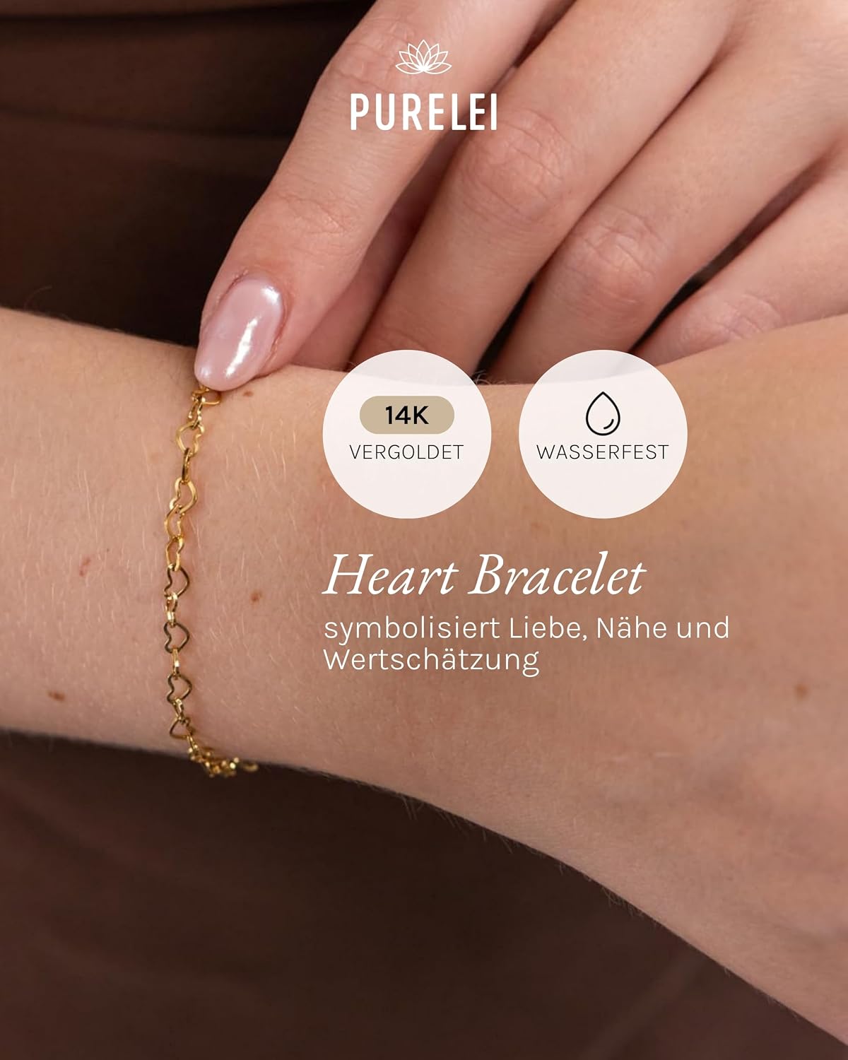 Purelei® Women's Heart Bracelet - Elegant Heart Bracelet Made of Waterproof Stainless Steel - Adjustable Love Bracelet in Gold/Silver - Delicate Jewellery with Heart Pendant - Gift for Women – Bild 2