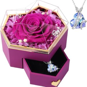 Eternal Rose Gift Box with Chain, Gifts for Women, Birthday Gifts for Grey, Gift Girlfriend, Birthday Gift for Mum, Sister, Girlfriend