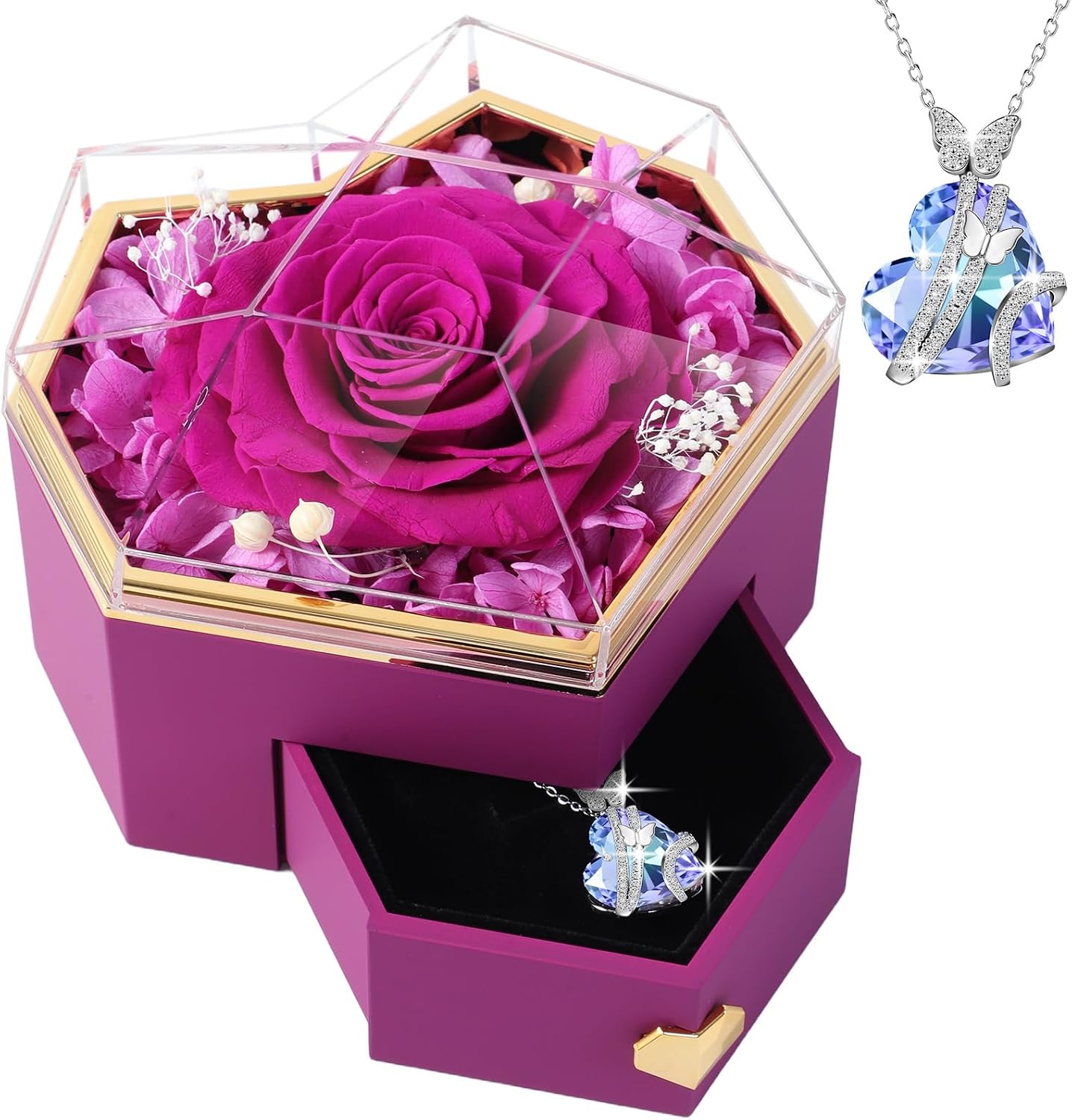 Eternal Rose Gift Box with Chain, Gifts for Women, Birthday Gifts for Grey, Gift Girlfriend, Birthday Gift for Mum, Sister, Girlfriend