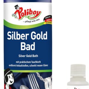 Poliboy Silver Gold Bath – Dip Bath for Shine Refreshing – Removes Dark Tarnish Points and Gives Jewellery New Shine – 1 x 375 ml – Includes Product Sample – Made in Germany
