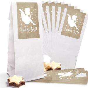 Logbuch-Verlag 25 Small White Paper Bags Christmas Beige Angel 7 x 4 x 20.5 cm Stickers Pastry Food Cookies Chocolates Packaging for Filling
