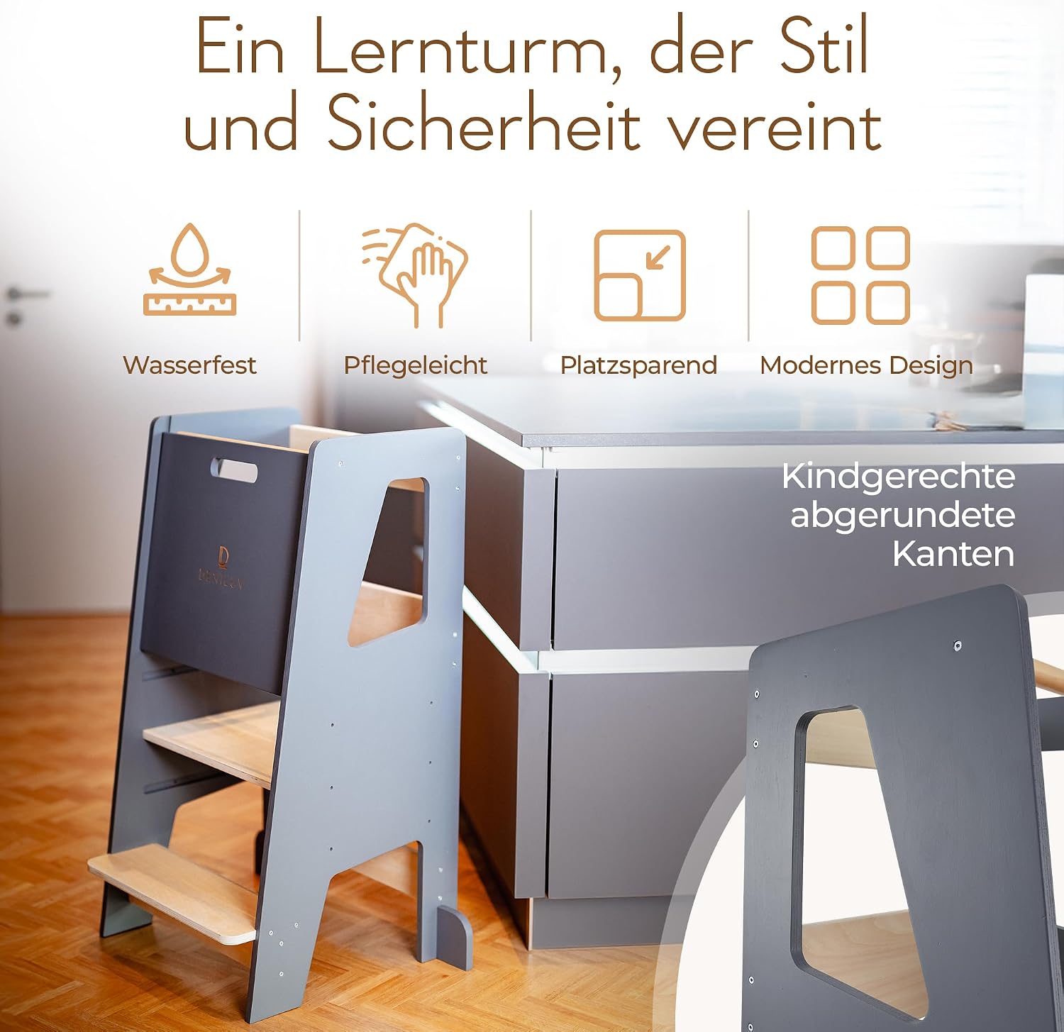 Children's Learning Tower Height Adjustable from 1 Year with Removable Front Step Stool for Kitchen Bathroom Ladder Chair White Black Grey Choose Colour Now – Bild 8