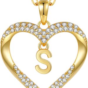 CDE Women's 18K Gold-Plated Necklace Initial Heart Pendant Letter Chain for Women A-Z Personalised Chain Jewellery Birthday Gift for Teenager Girls Women Girlfriend Valentine's Day Christmas Mother's
