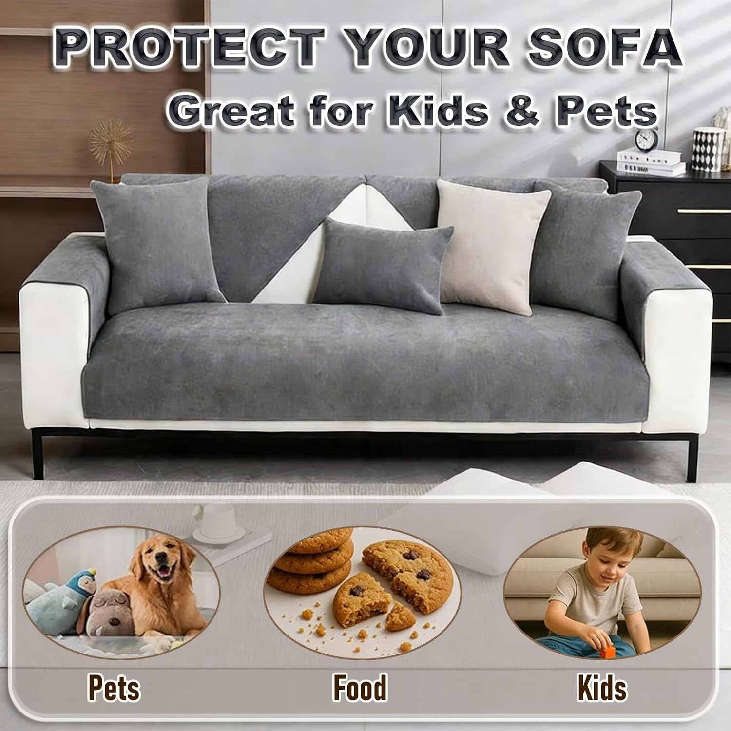 Sofa Cover, Throw Blankets for Sofa, Sofa Protector Non-Slip, Sofa Blankets for Seat, Sofa Cover L Shape 1/2/3/4-Seater Corner Sofa Cover, Couch Throw Dog Cat, Grey, 70 x 70 cm – Bild 8