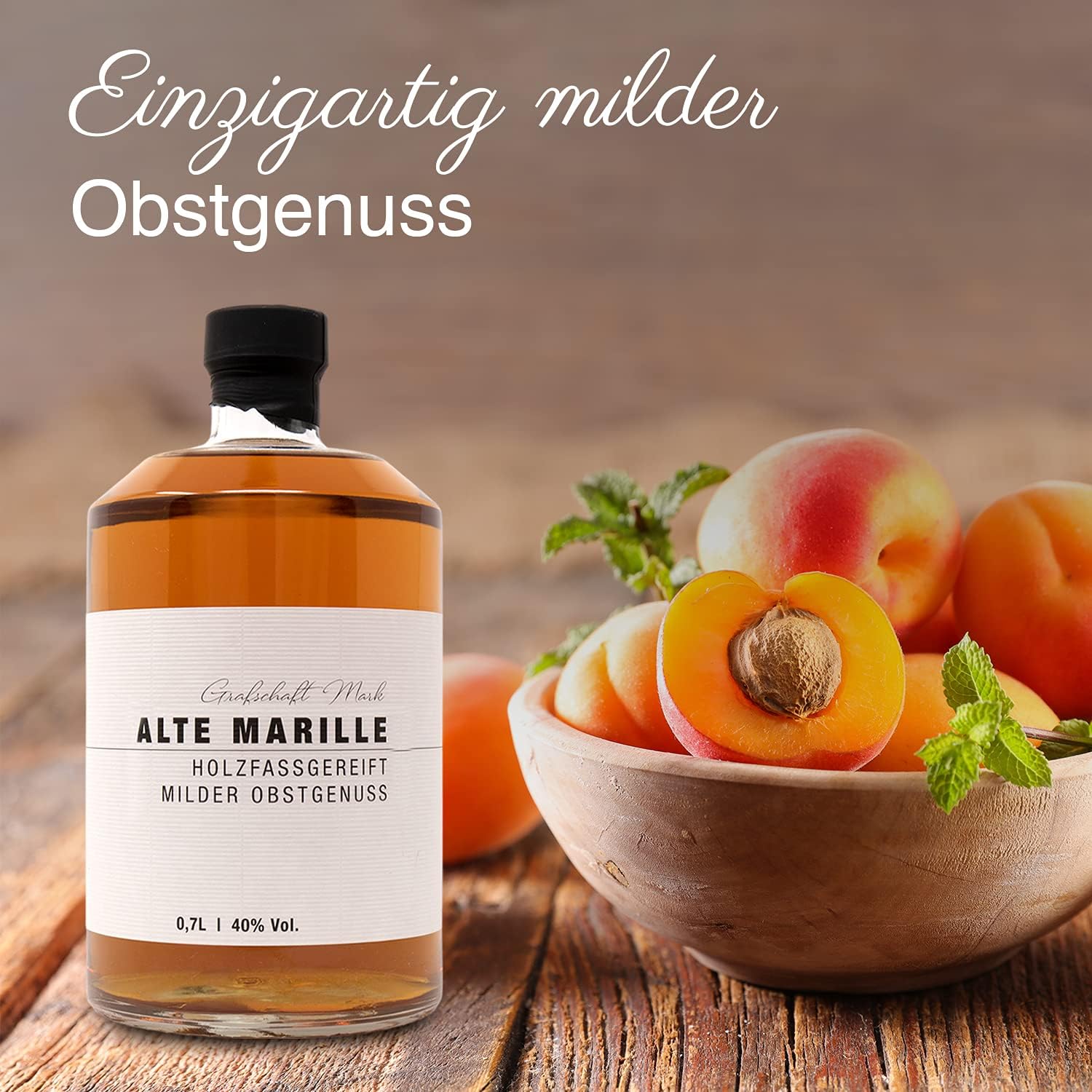 Grafschaft Mark Alte Marille Apricot Schnapps, 1 x 0.7 L, 40% Vol. Alcohol, Mild Fruit Brandy, Matured in Wooden Barrels, with Full Fruity Aroma of Apricots, High-Quality Fruit Pulp – Bild 4