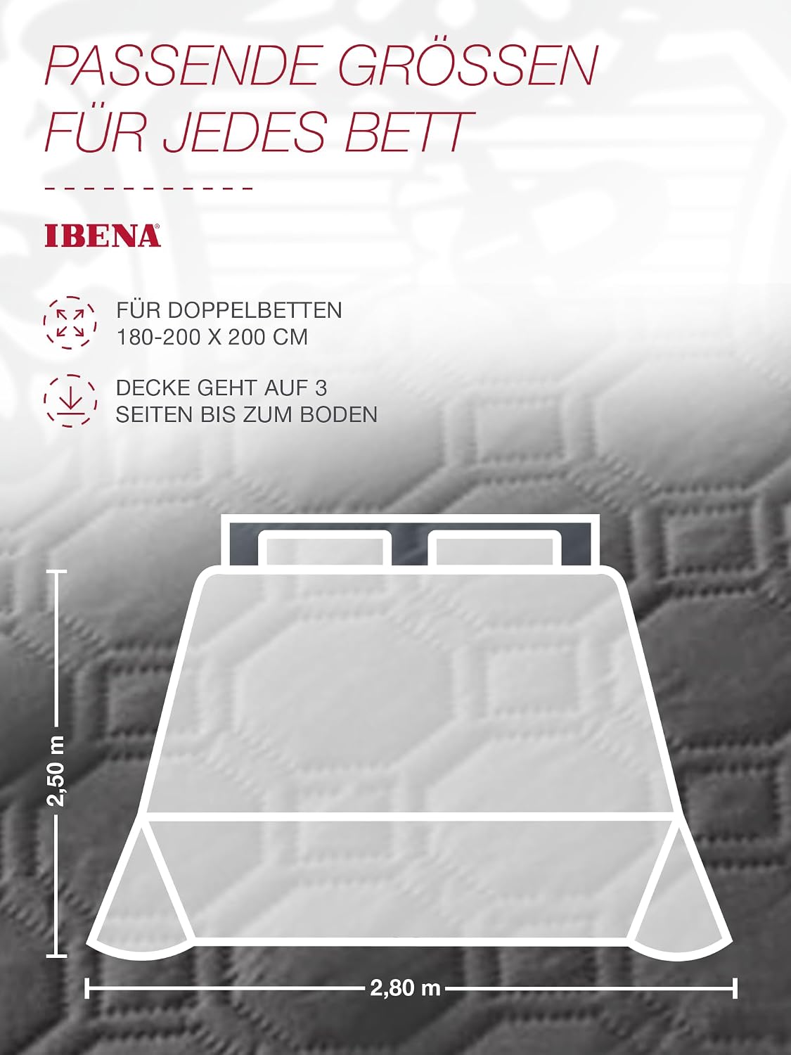 Ibena Nancy Tagesdecke 280 x 250 cm – Wohndecke Anthrazit – leichte Bettüberwurf mit Steppmuster – Bild 4