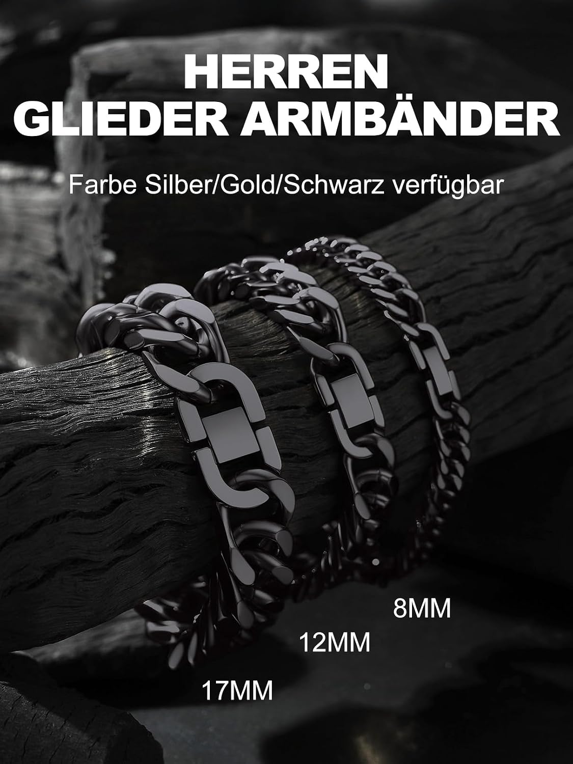 Bandmax Men's Bracelet Stainless Steel Curb Bracelet 6/8/12/17 mm Solid Cuban Link Bracelet 19/21/23 cm Heavy Curb Chain Bracelet with Folding Clasp Men's Bangle Jewellery for Birthday Father's Day – Bild 2