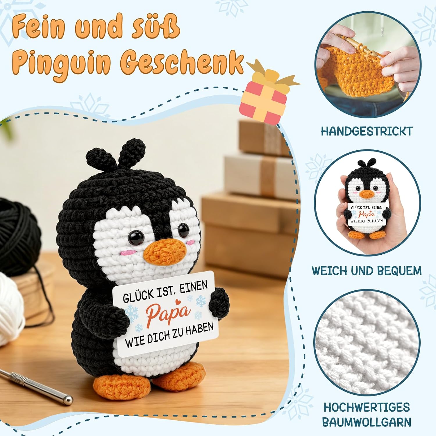 Vetbuosa Dad Gift, Hand Crocheted Penguin, Pocket Hug Penguin – Bild 4