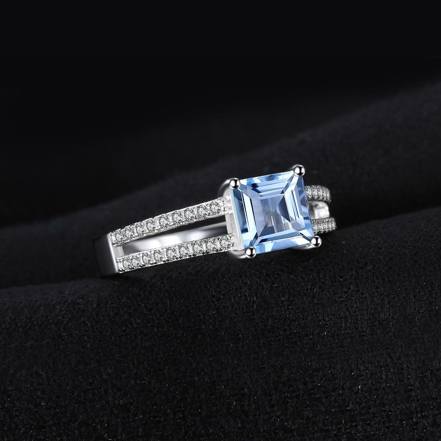 JewelryPalace Princess Cut 1.2ct Real Blue Topaz Ring Women's Ring with Stone Blue Topaz Yellow Gold Jewellery Set, Engagement Ring Silver Rings 925 Rose Gold Women, Wedding Anniversary Jewellery – Bild 3