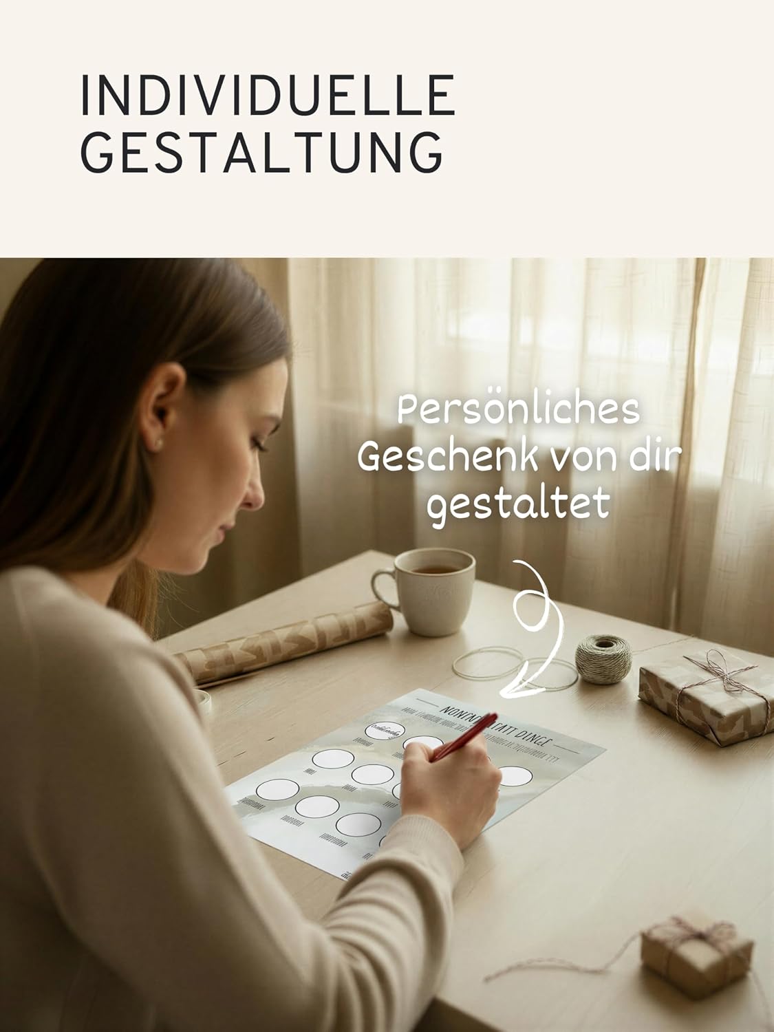 “Momente statt Dinge” Voucher Calendar, A4 with 12 Gold Scratch Stickers, “Time Instead of Stuff” Gift, Date Calendar for Couples & Friends, All Year Round, Personalised, Sage Grey – Bild 3