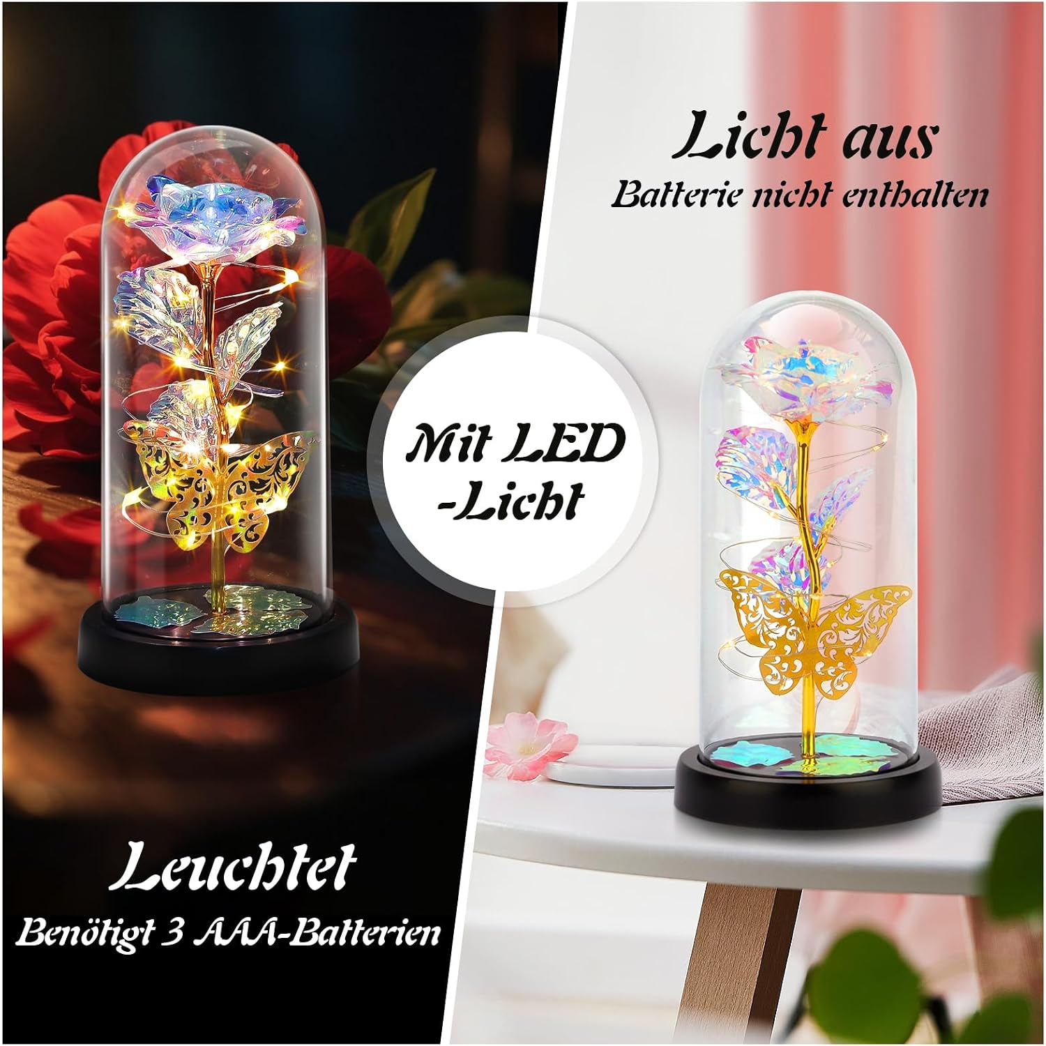 Mother's Day Gift for Mum, Gifts for Women, Eternal Rose in Glass with LED Lights for Women, Artificial Preserved Flowers, Rose Gift for Anniversary/Valentine's Day/Birthday/Wedding – Bild 4