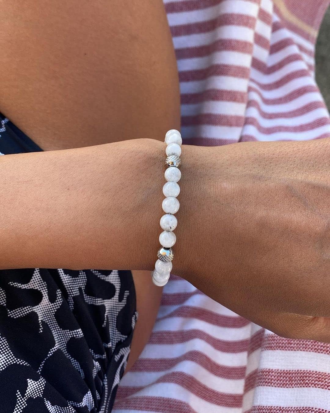 10:10 Natural Moonstone Bracelet 6mm Stainless Steel Beads Highly Resistant – Bild 3