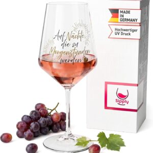 Wine Glass with Saying „Auf Nächte die zu Morgenstunden werden 0.5 L Glas lustig für Spritz Getränke Cocktails Sekt Schorle Punch oder Saft