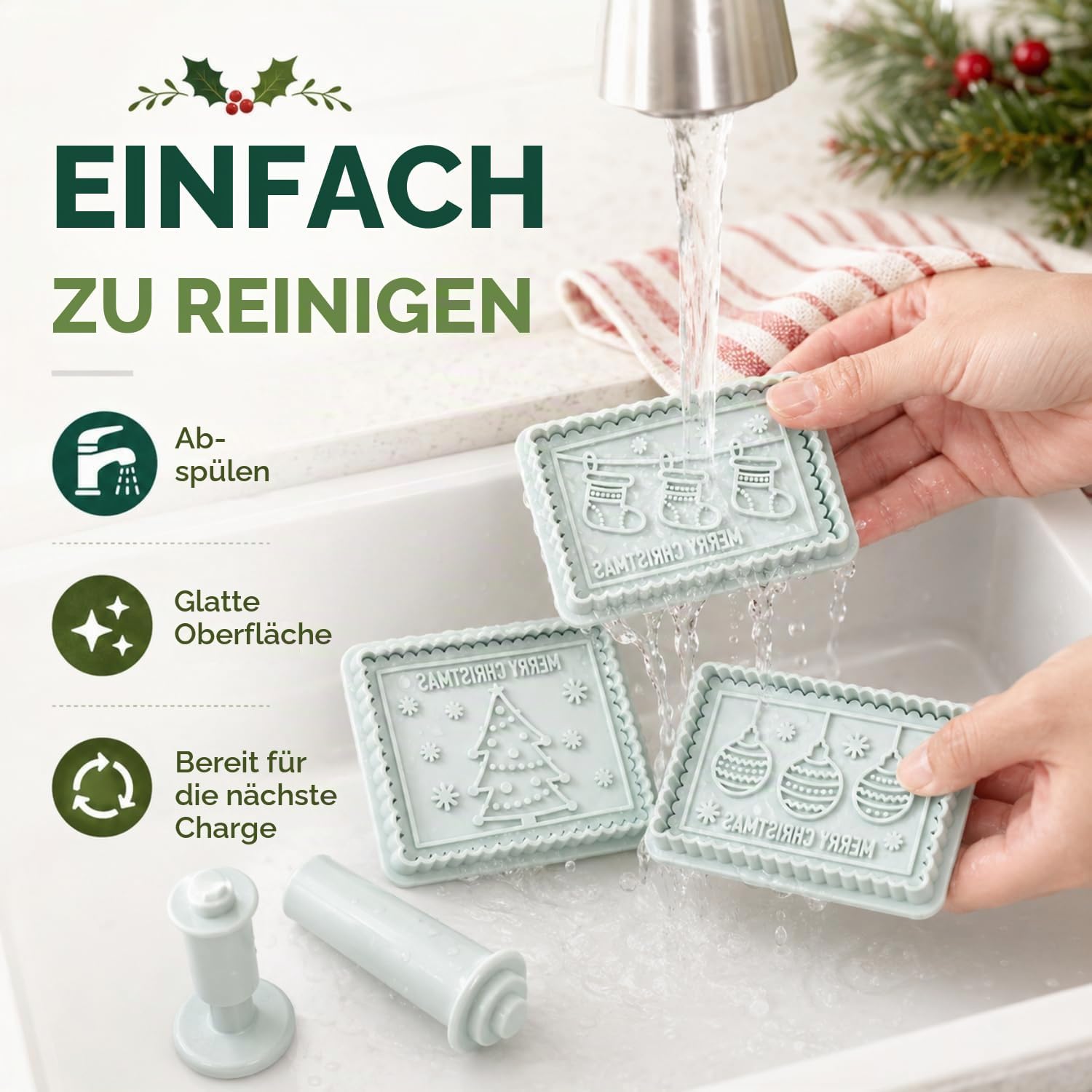 4 Piece 3D Merry Christmas Plastic Cookie Stamp Set – Bild 5