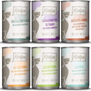 MjAMjAM - Premium wet food for dogs - Mix package II - with chicken & duck, beef, turkey, veal, turkey, lamb, 6-pack (6 x 400 g), grain-free with extra meat