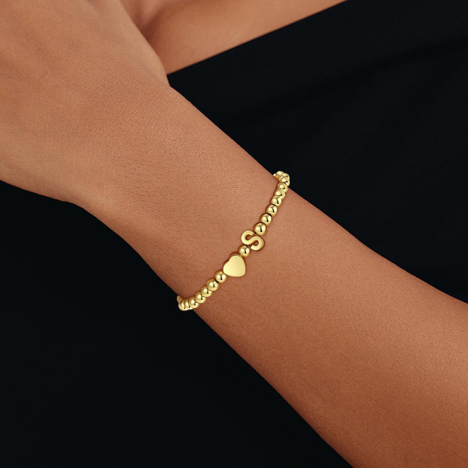 SLOONG Christmas Gifts for Women Girls Children 18K Gold/Silver Gold-Plated Heart Bracelet with Letters Monogram Bracelets Personalised Bracelet Jewellery Gifts for Women Girls Girlfriend – Bild 4