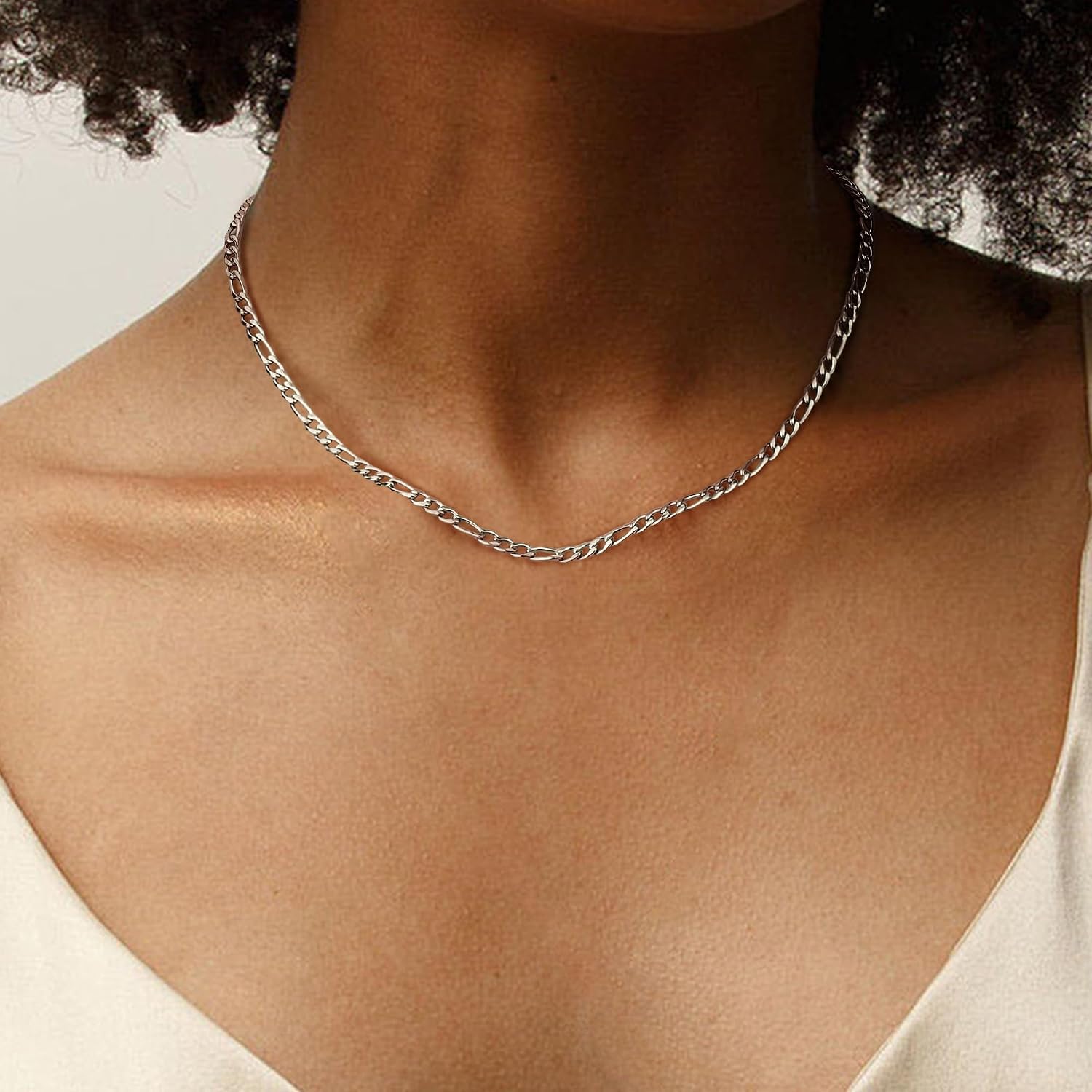 Adramata Women's Stainless Steel Snake Chain Figaro Stackable Necklace Set Gold/Silver 3 Pieces – Bild 6