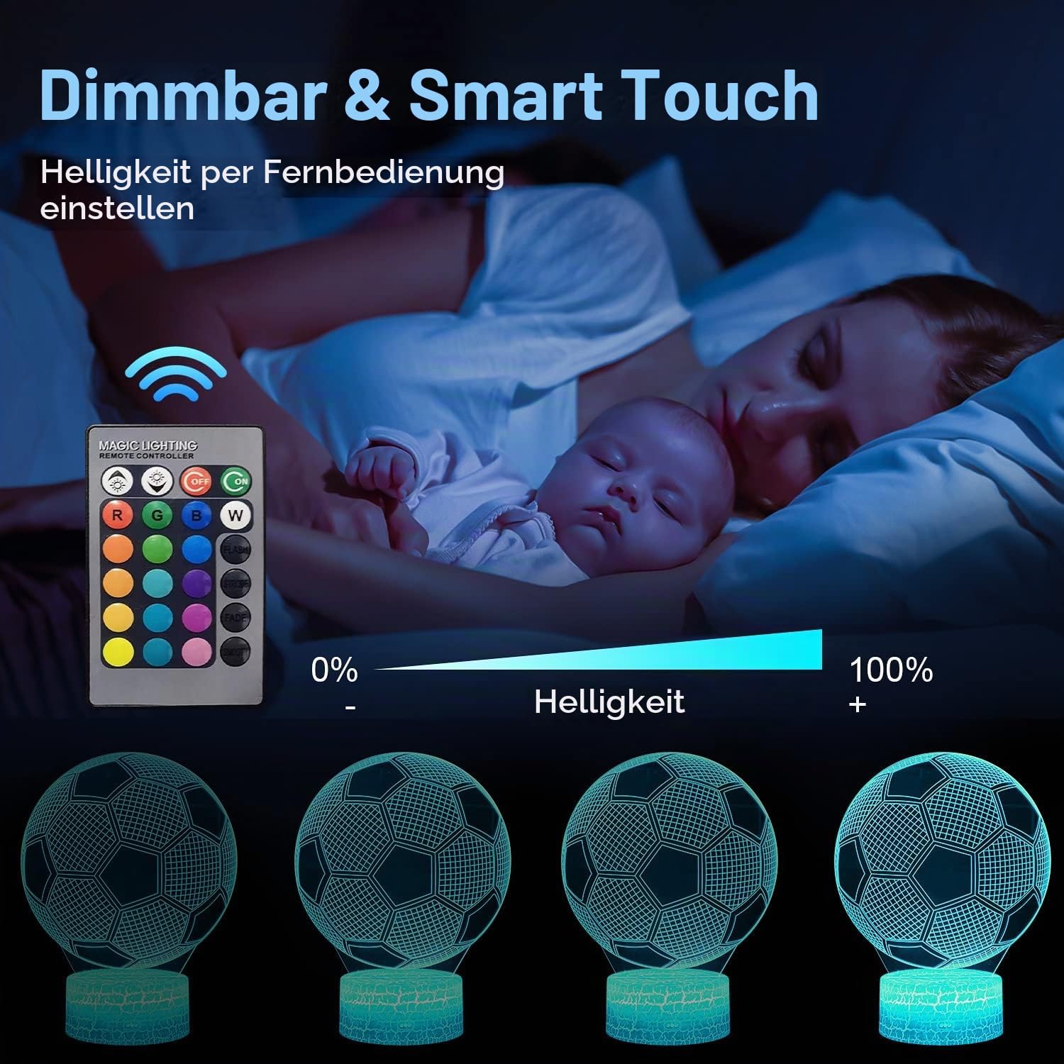 Football Gifts Boys Girls QIANLAINIAO Easter Gifts Children Communion Easter Gift Boy 5 6 7 8 9 10 11 12 1314 Years, 3D Football Night Light Room Decoration Optical Illusion Lamp 16 Colours – Bild 5