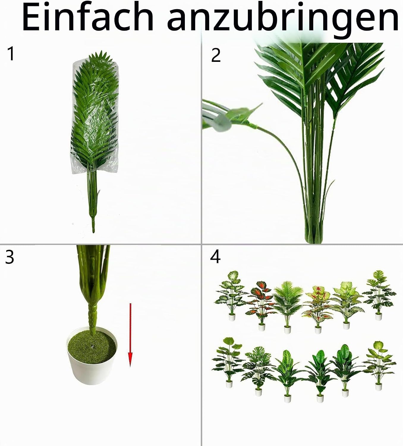 Artificial Plants in Pot, Large Artificial Plant, Plastic Palm Tree Like Real with Plastic Flower Pot, Fake Plant Decor for Living Room, Balcony, Bedroom, Office, Indoor (80 cm, Green Palm) – Bild 3