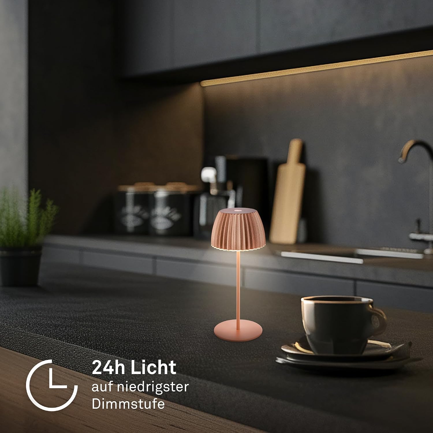 BRILONER Riffle Mini LED Table Lamp, Wireless, IP44, with Light Edge, Touch Dimmer, Replaceable Battery, Bedside Lamp, Battery-Operated, German Design Award Winner 2025, 8.5 x 20 cm, Copper-Coloured – Bild 5