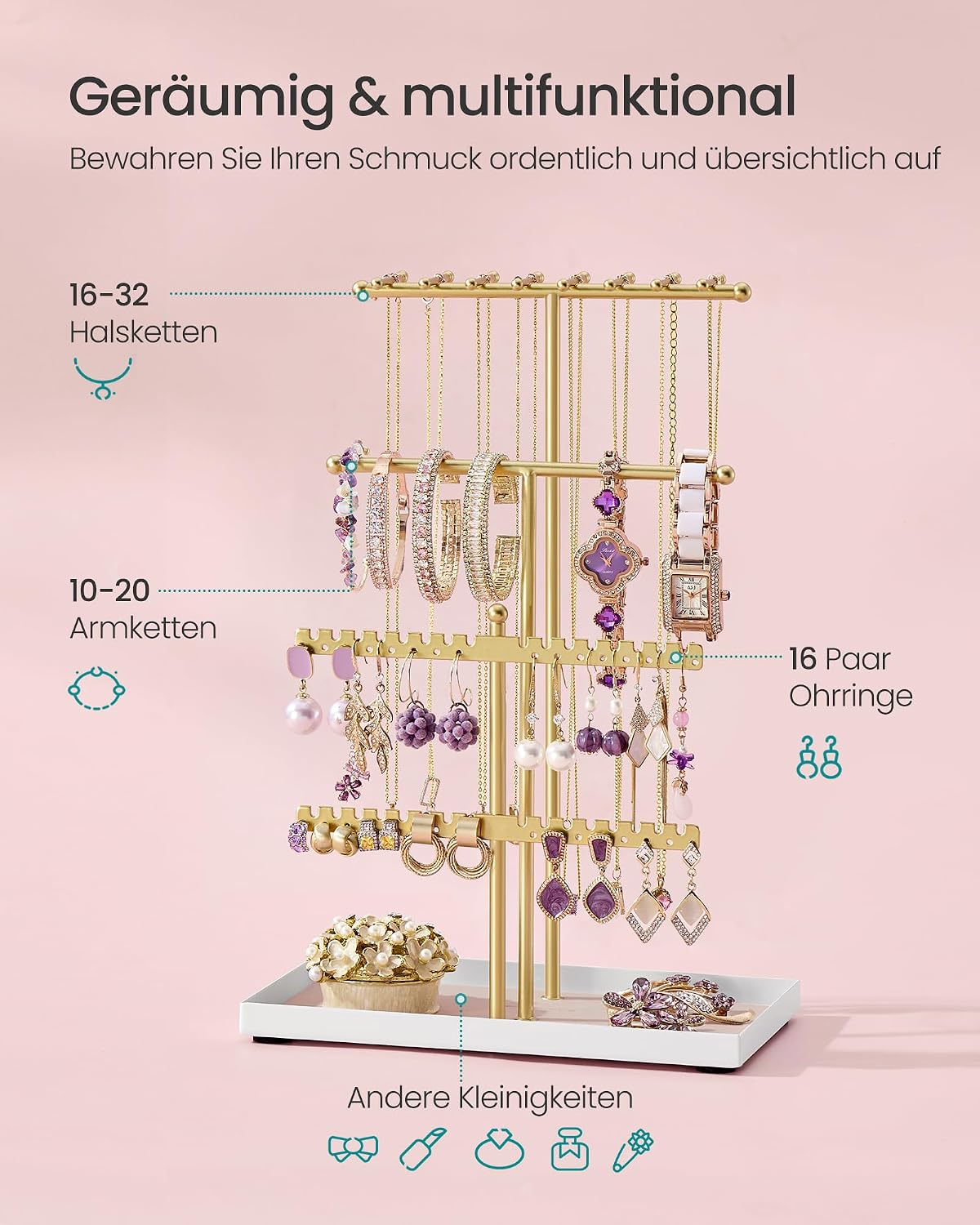 SONGMICS Jewellery Stand, Jewellery Holder, Metal Frame, Jewellery Tray – Bild 6