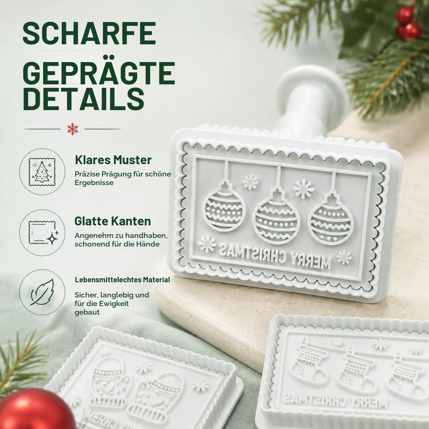 4 Piece 3D Merry Christmas Plastic Cookie Stamp Set – Bild 4