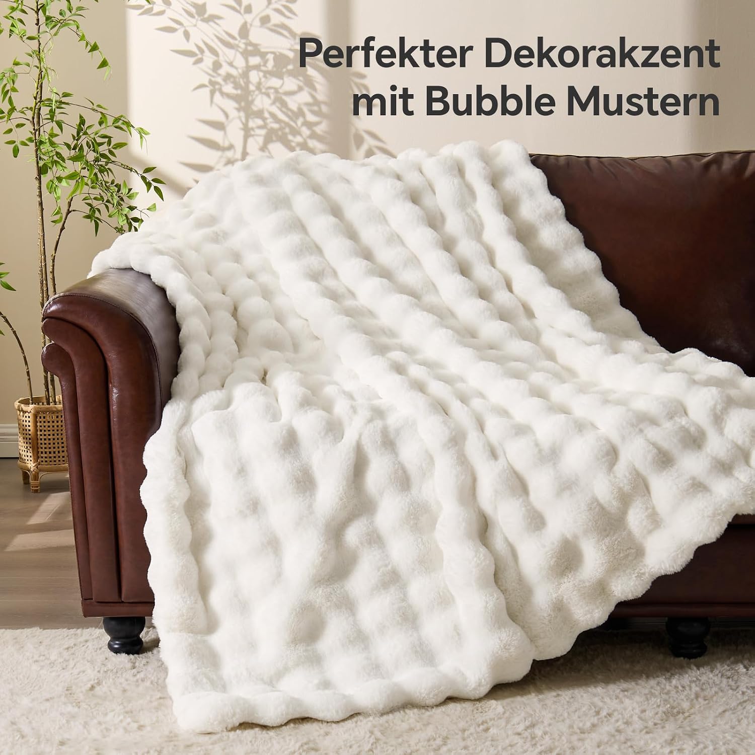 BEDELITE Bubble Faux Fur Cuddly Blanket Fluffy Blanket 150 x 200 cm Cream – Bild 4