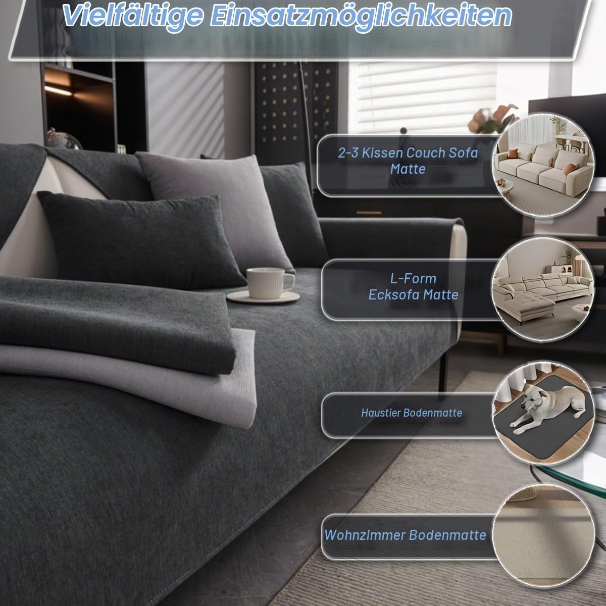 Sofa Cover, Chenille Sofa Cover, Sofa Throw, Sofa Blanket, Non-Slip Sofa Throw Blanket, Sofa Protection, Cat Dog, Sofa Protective Blanket, Sofa Covers for Seat, Dark Grey, 90 x 160 cm – Bild 3